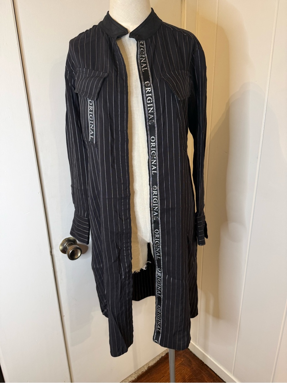 Beate Heymann German Designer Black Pinstripe Long Shirt Jacket Streetwear